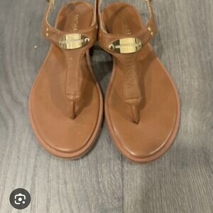 Michael Kors Tan Leather Sandals with Gold Accent